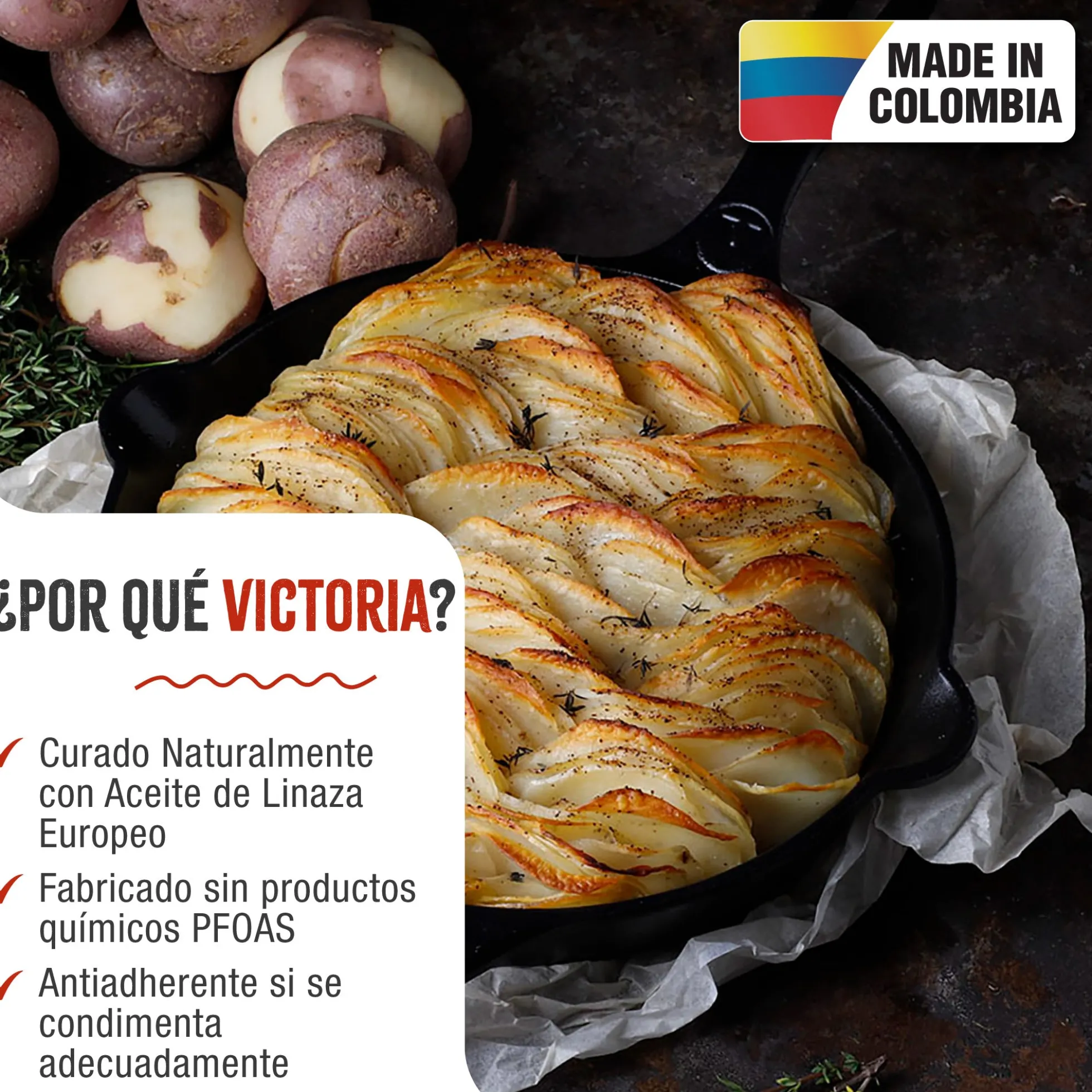 Victoria Sartén Hierro Fundido Curado Inducción 30cm, Apta Fuego, Barbacoa, Horno Cast Iron Skillet, 36706, Negro