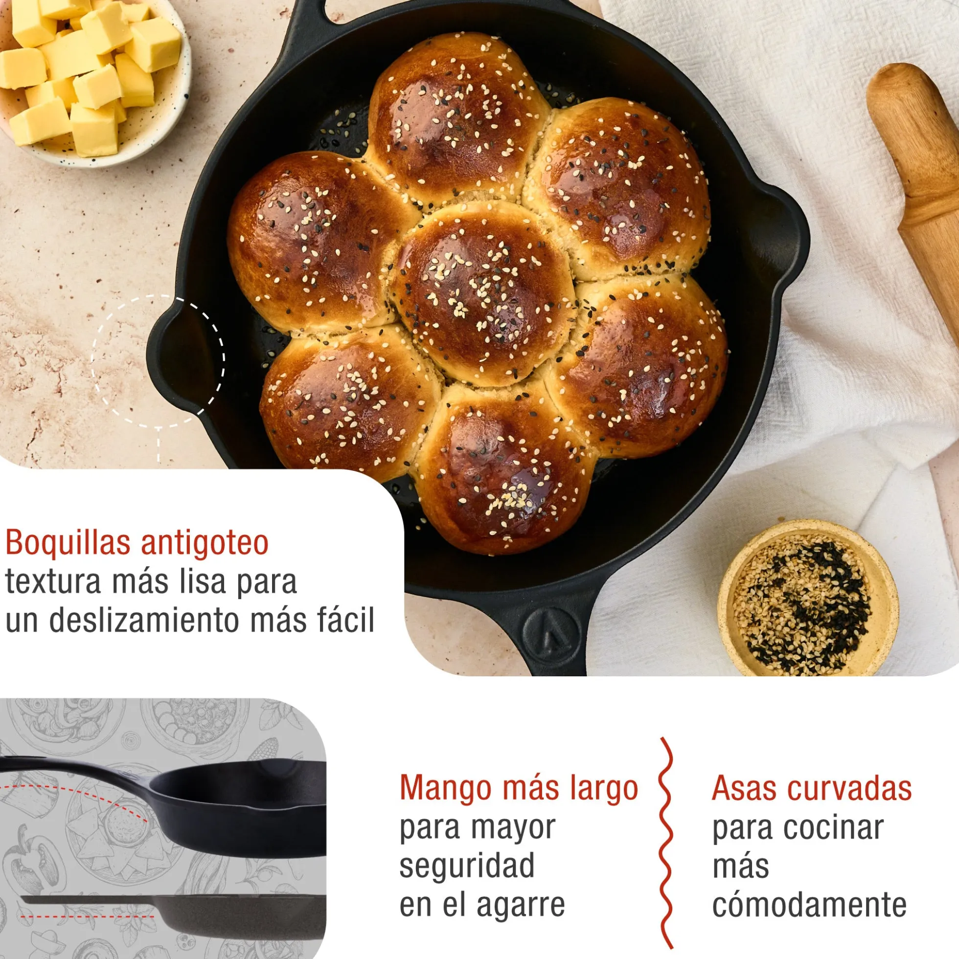 Victoria Sartén Hierro Fundido Curado Inducción 30cm, Apta Fuego, Barbacoa, Horno Cast Iron Skillet, 36706, Negro
