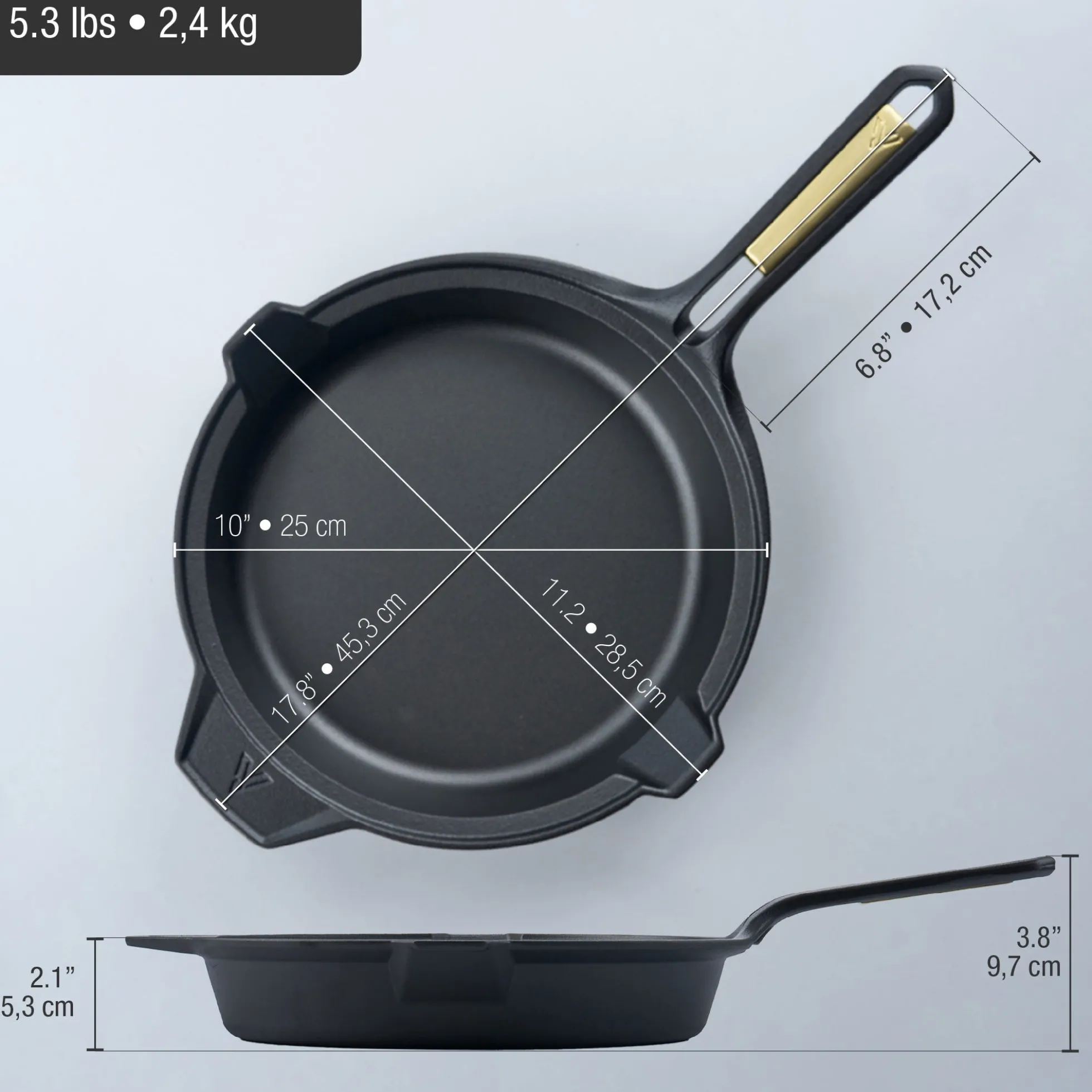 Victoria Sartén Hierro Fundido Curado Signature Gold Inducción 25cm, Apta Fuego, Barbacoa, Horno, Vitrocerámica