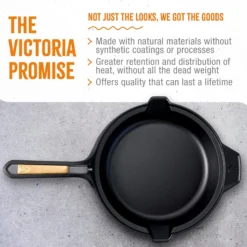 Victoria Sartén Hierro Fundido Curado Signature Gold Inducción 25cm, Apta Fuego, Barbacoa, Horno, Vitrocerámica