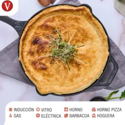 Victoria Sartén Hierro Fundido Esmaltado Inducción 25cm, Apta Fuego, Barbacoa, Horno Cast Iron Skillet, 36270, Negro