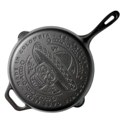 Victoria Sartén Hierro Fundido Curado Diseño Calaca Inducción 30cm Apta Fuego, Horno Cast Iron Skillet, Calaca, Negro