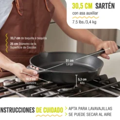 Victoria Sartén Hierro Fundido Esmaltado Diseño Calaca Inducción 30cm Apta Fuego, Horno Cast Iron Skillet, Calaca, Negro