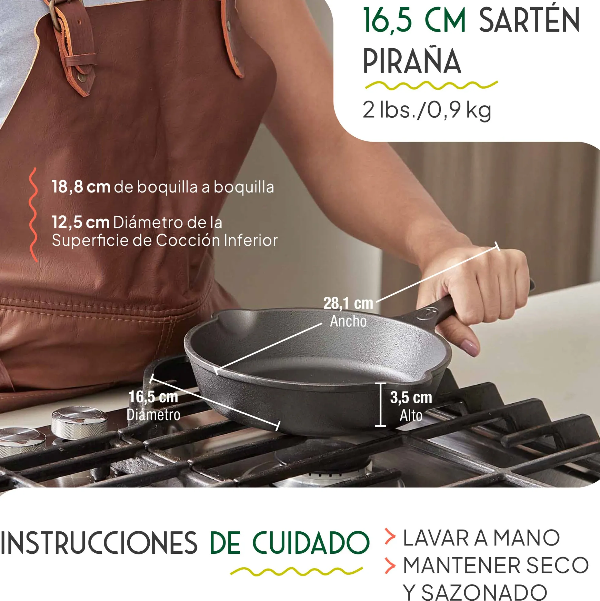 Victoria Sartén Hierro Fundido Curado Amazonía Piraña Inducción 16,5cm, Apta Para Todas Las Cocinas