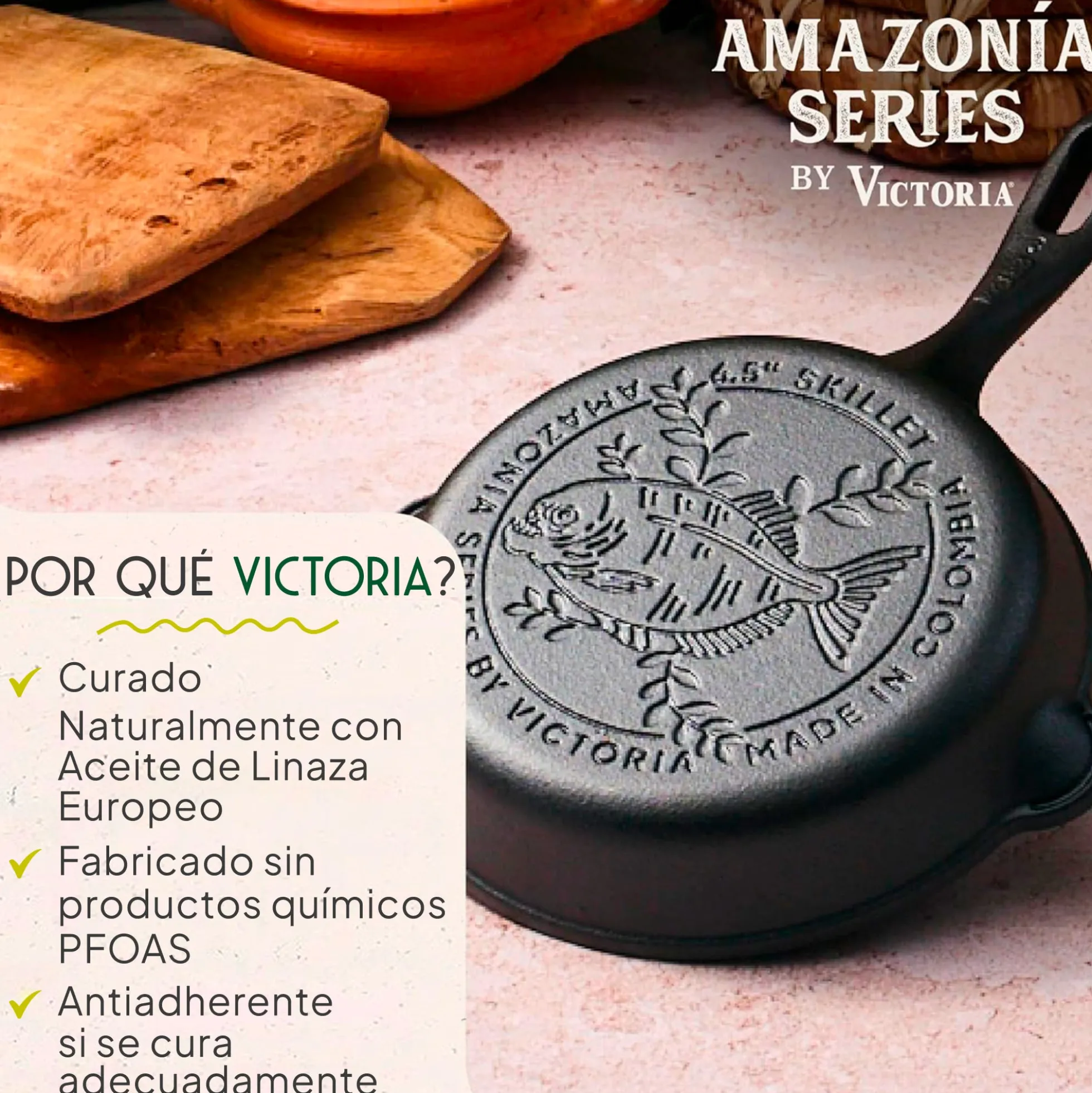 Victoria Sartén Hierro Fundido Curado Amazonía Piraña Inducción 16,5cm, Apta Para Todas Las Cocinas