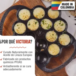 Victoria Sartén Hierro Fundido Esmaltado Mini Pancakes, Poffertjes, Provoletera Apta Inducción, Barbacoa, 39.233, Negro