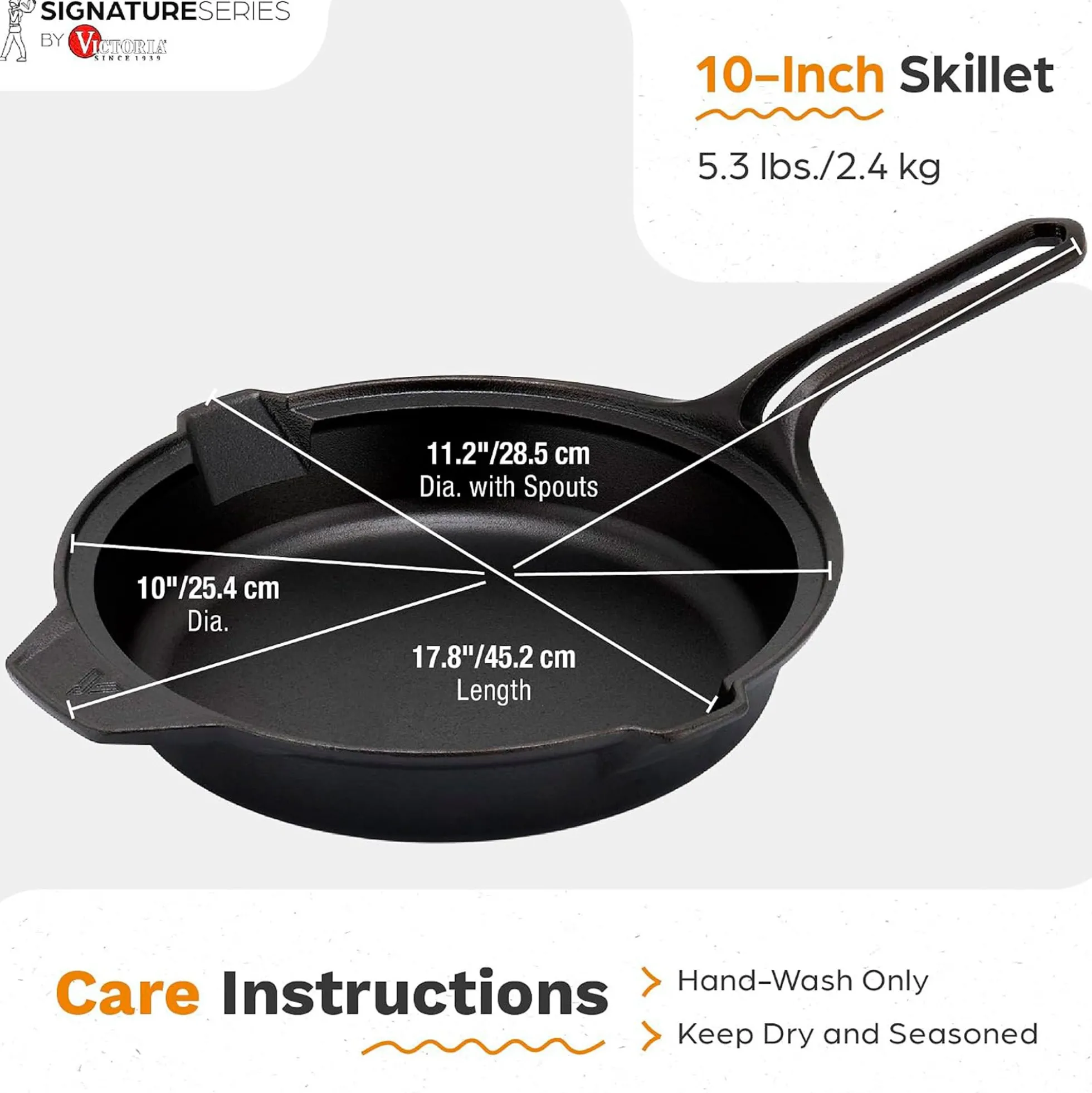 Victoria Sartén Hierro Fundido Curado Signature Classic Inducción 25cm, Apta Fuego, Barbacoa, Horno, Vitrocerámica