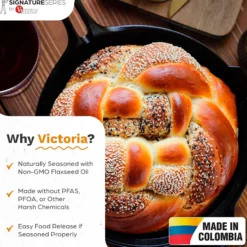 Victoria Sartén Hierro Fundido Curado Signature Classic Inducción 25cm, Apta Fuego, Barbacoa, Horno, Vitrocerámica