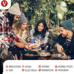 Victoria Wok Hierro Fundido Curado Inducción 35,5cm, Apta Fuego, Barbacoa, Horno Cast Iron Skillet, 37291, Negro