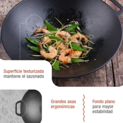 Victoria Wok Hierro Fundido Esmaltado Inducción 35,5cm, Apta Fuego, Barbacoa, Horno Cast Iron Skillet, 30926, Negro
