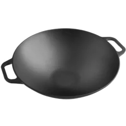 Victoria Wok Hierro Fundido Esmaltado Inducción 35,5cm, Apta Fuego, Barbacoa, Horno Cast Iron Skillet, 30926, Negro