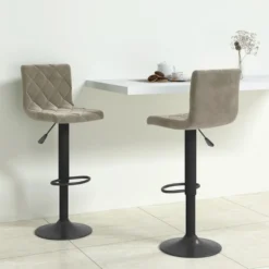 Vidaxl Taburetes De Cocina 2 Unidades Terciopelo Gris Claro