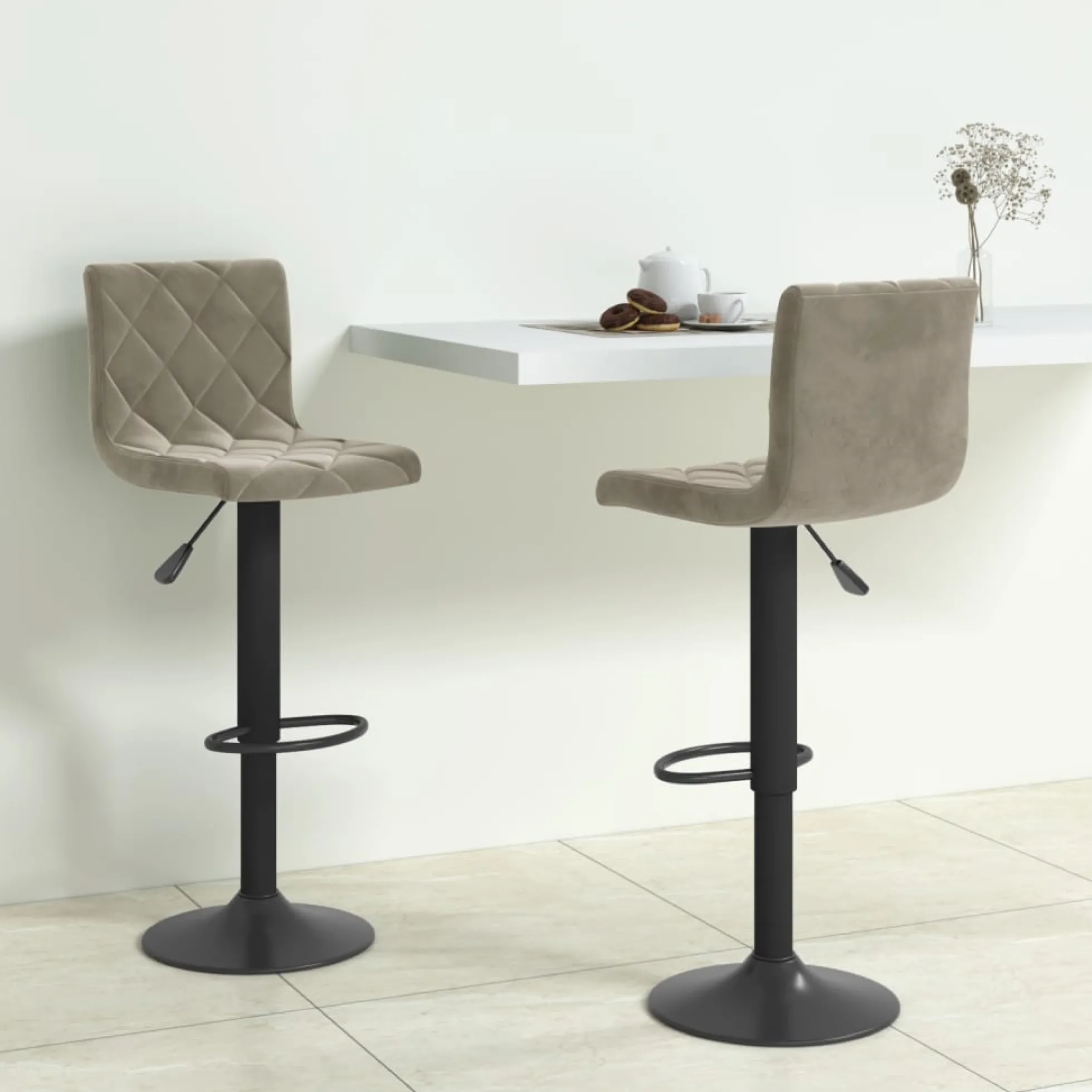 Vidaxl Taburetes De Cocina 2 Unidades Terciopelo Gris Claro