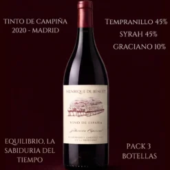 Vino Tinto Reserva 2020 Pack 3 Botellas 750 Ml | Tempranillo 45% Syrah 45%, Graciano 10% | 12 Meses Barrica + 5 Años