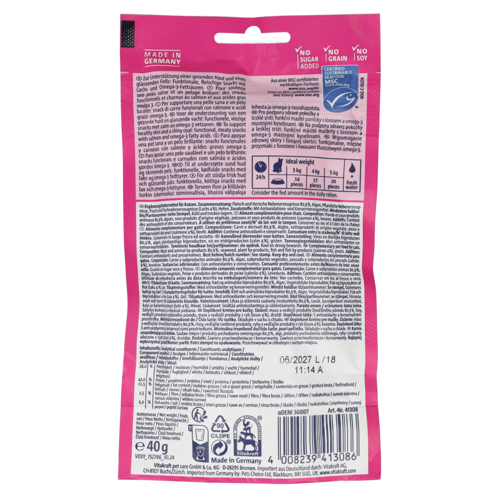 Vita Hearts Skin & coat salmón Vitakraft 40g