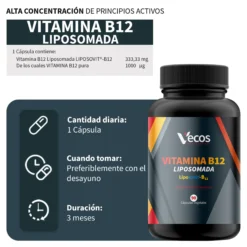 Vitamina B12 1000 Μg Liposomal Vecos 90 Cápsulas | Energía Y Reducción Del Cansancio | Metilcobalamina Pura