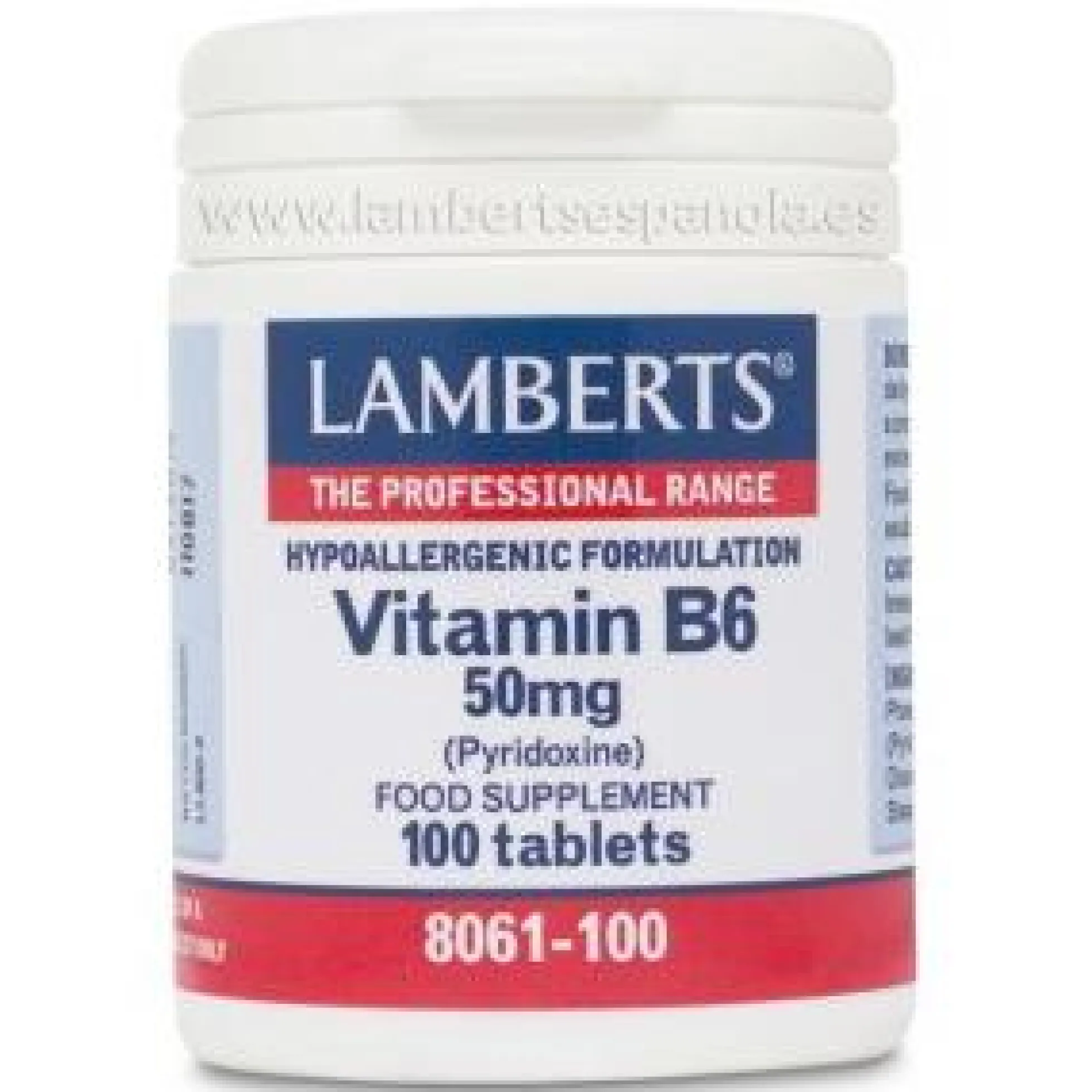 Vitamina B6 100 tabletas de 50mg, Lamberts