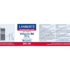 Vitamina B6 100 tabletas de 50mg, Lamberts