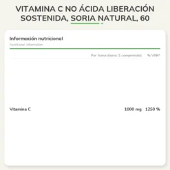 Vitamina C no ácida liberación sostenida, Soria Natural, 60 comprimidos