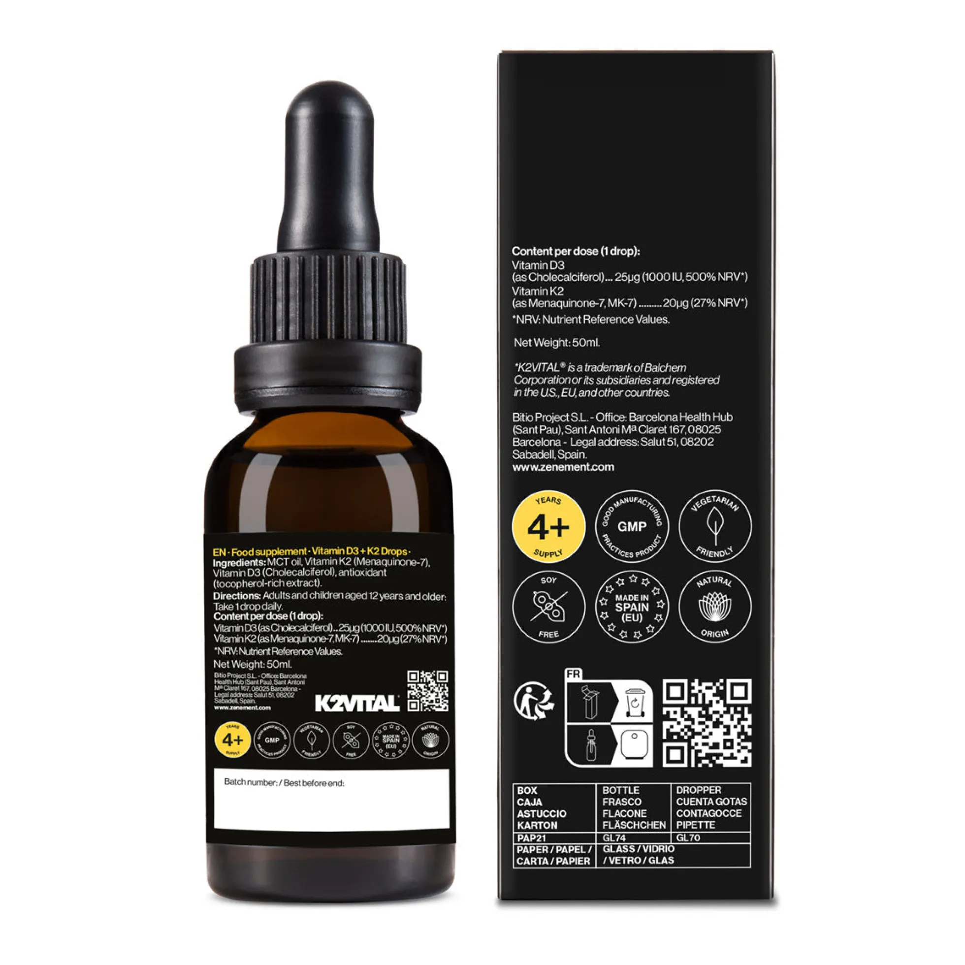 Vitamina D3 + K2 Gotas K2Vital Zenement 50 ml