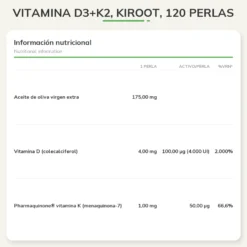 Vitamina D3+K2, Kiroot, 120 perlas