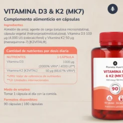 Vitamina D3 & K2 Mk7 Planeta Huerto 180 Capsulas