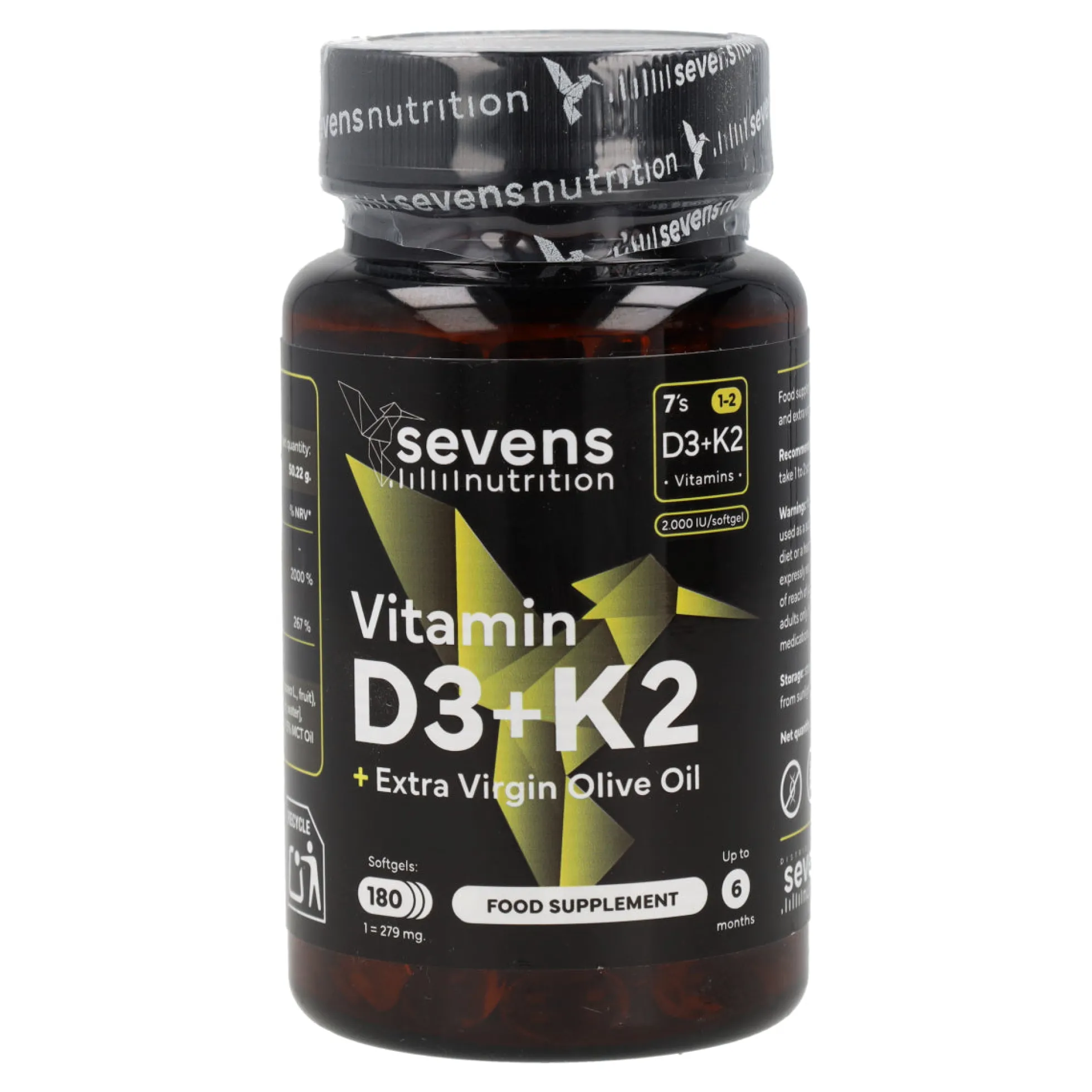 Vitamina D3 + K2 Sevens Nutrition 180 cápsulas