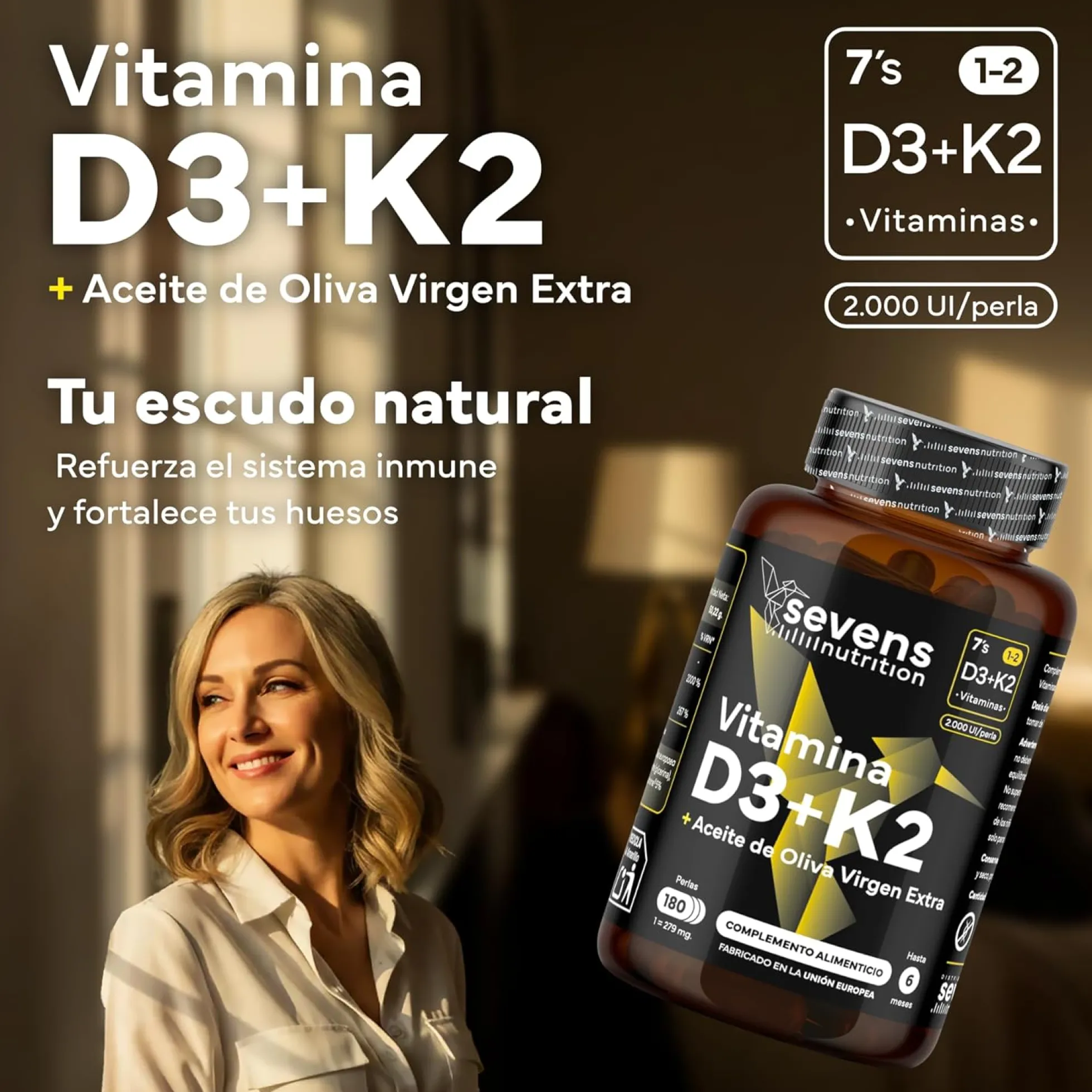 Vitamina D3 + K2 Sevens Nutrition 180 cápsulas