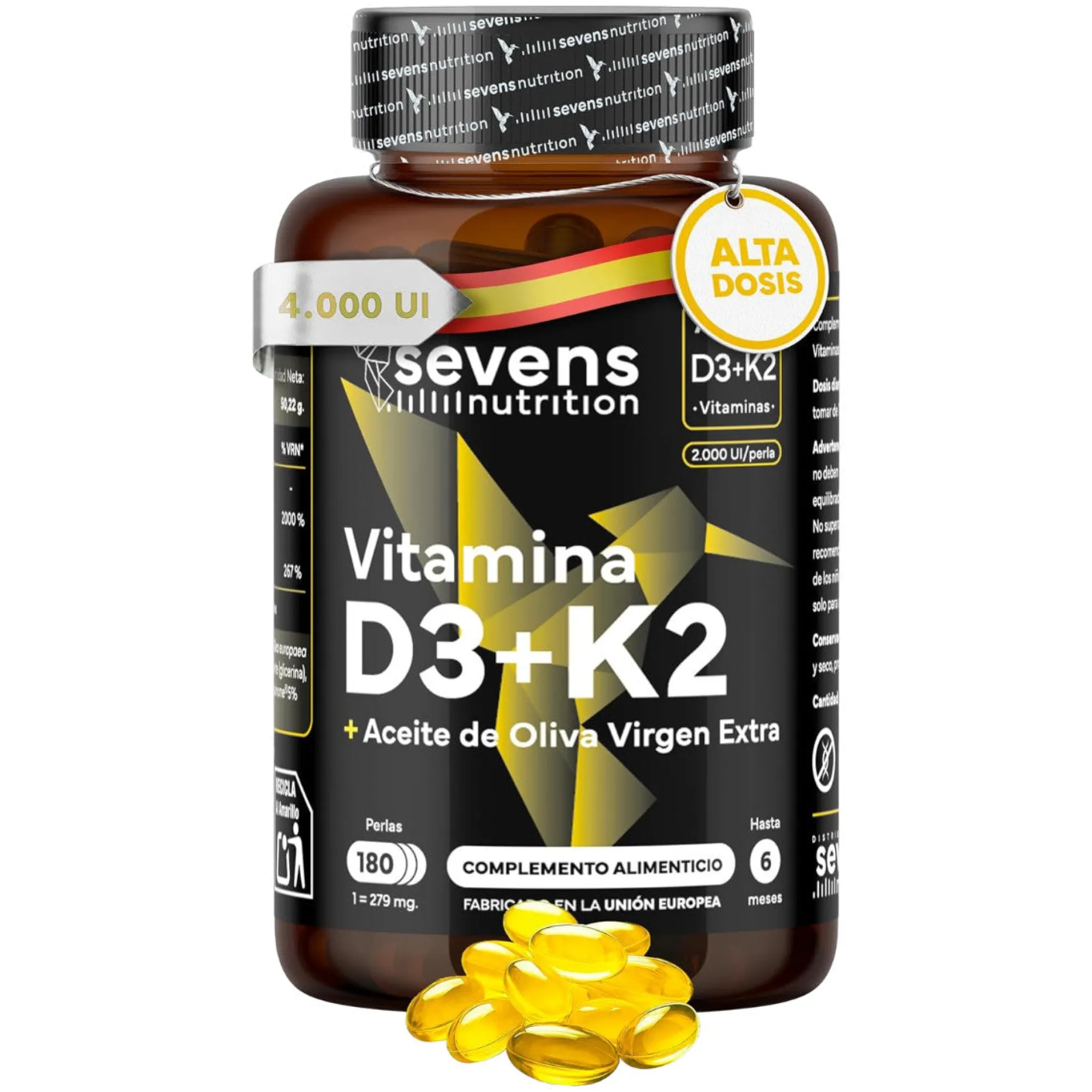 Vitamina D3 + K2 Sevens Nutrition 180 cápsulas