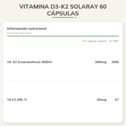 Vitamina D3-K2 Solaray 60 cápsulas