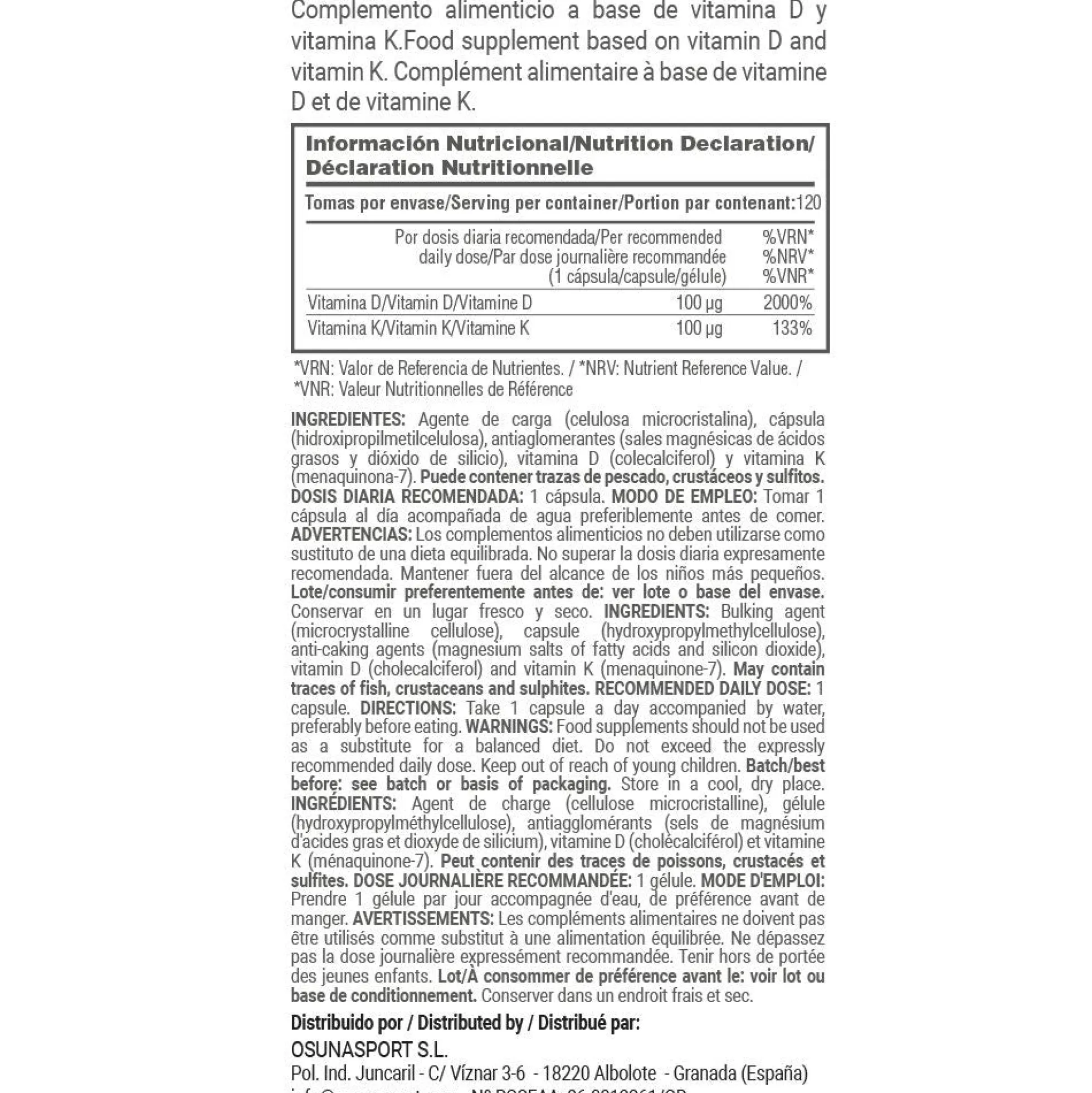 Vitamina D3 + K2 Ultra (100μg/100μg) - 120 Cápsulas Vegetales - Ayuda A Regular La Presión Arter - Masmusculo
