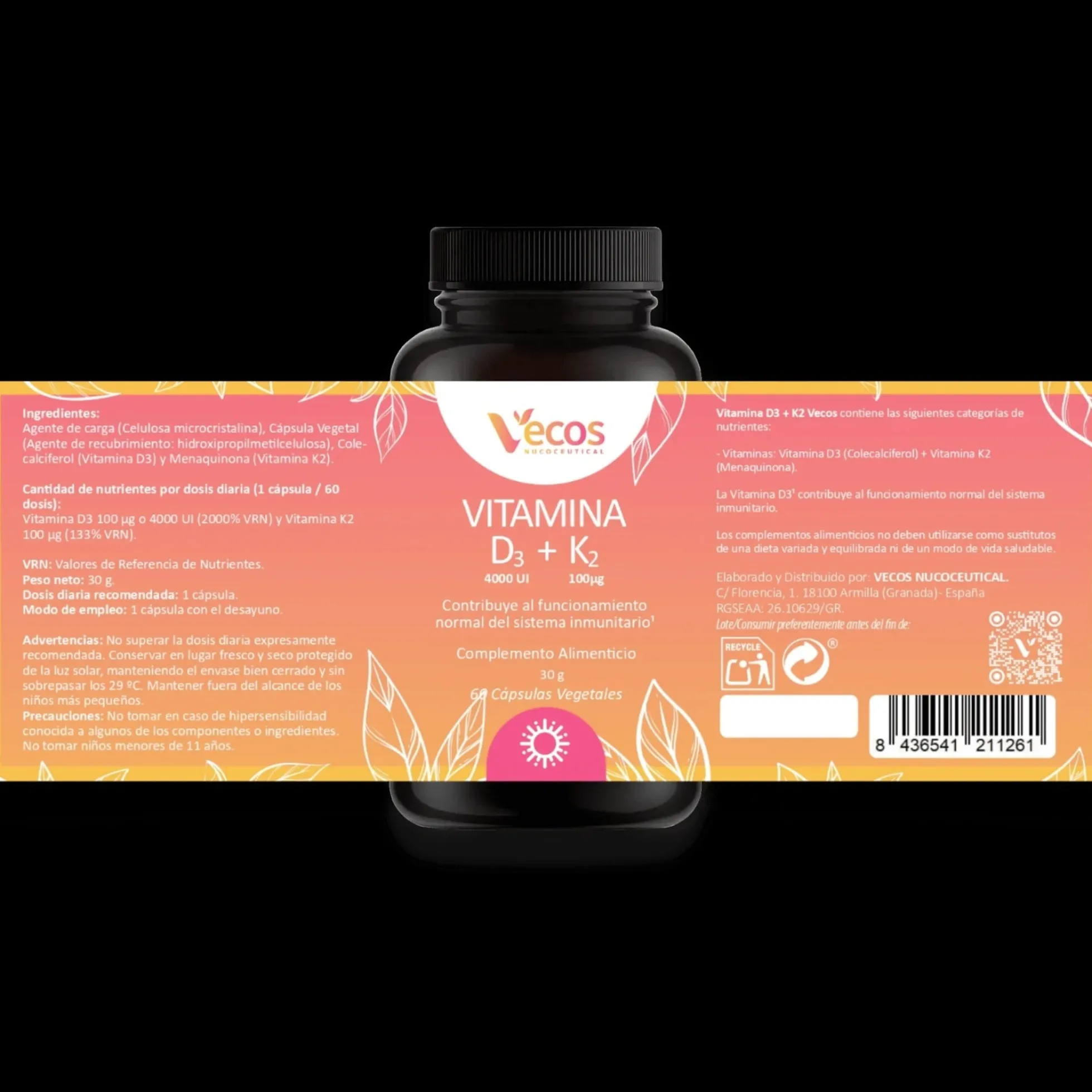 Vitamina D3 K2 Vecos 60 capsulas