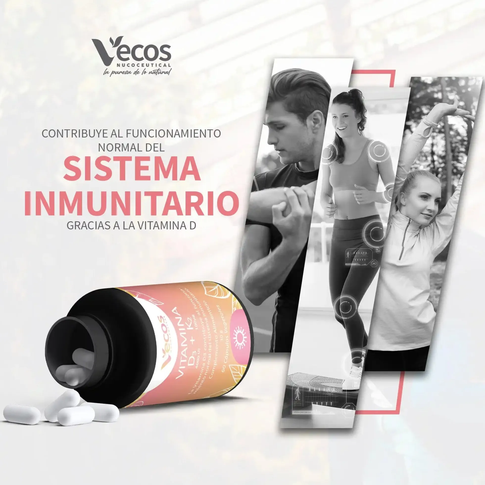 Vitamina D3 K2 Vecos 60 capsulas
