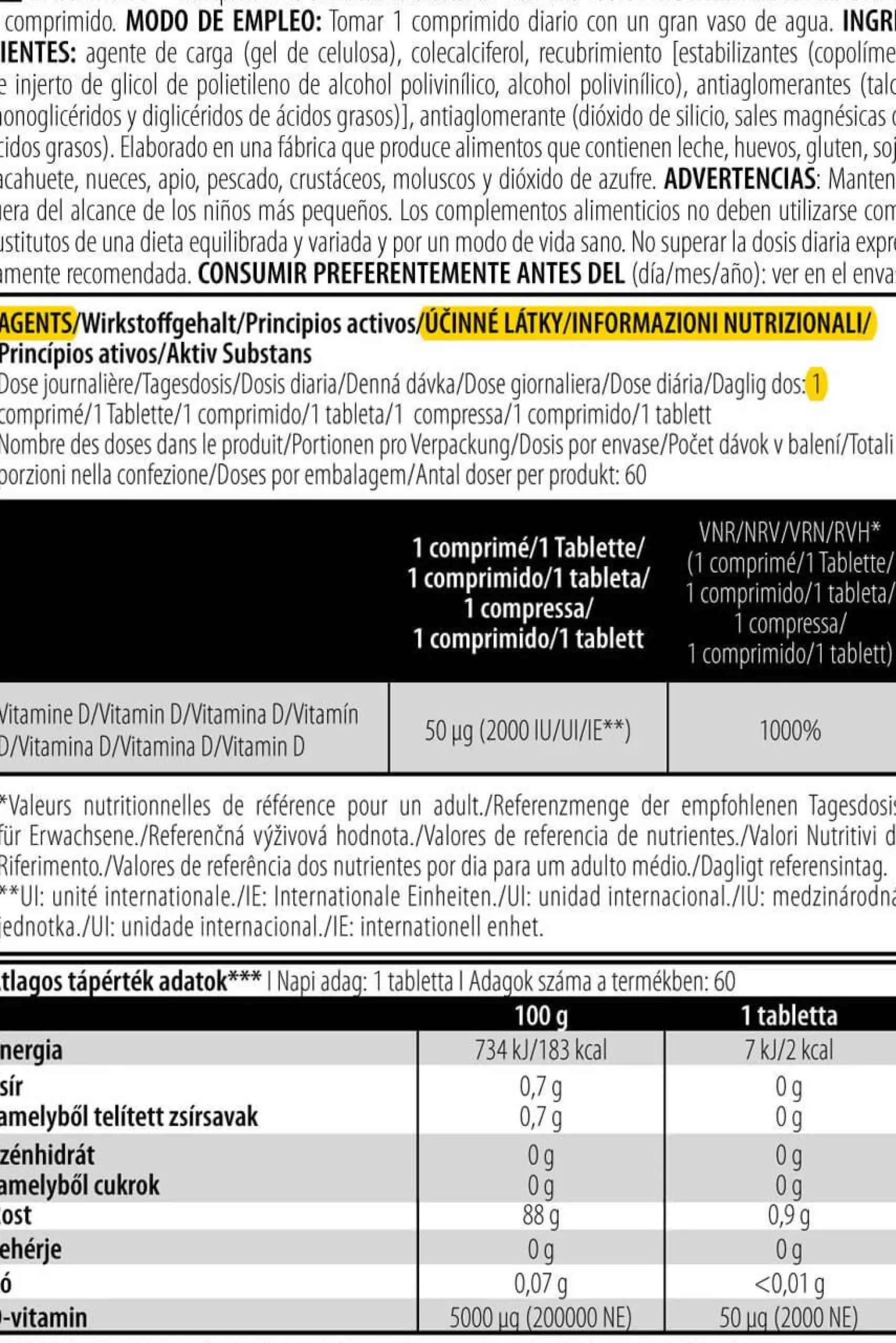 Vitamina D3 - 60 Tabletas - Vitamina D - Biotech Usa