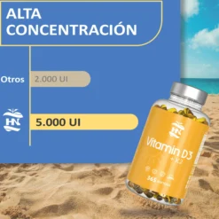 Vitamina D (5000 Ui) - 365 Cápsulas De Vitamina D3 K2 – Altamente Concentrada. Favorece La Función Inmunológica Y Ósea