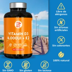 Vitamina D (4000 Ui) - 365 Cápsulas De Vitamina D3 K2 – Altamente Concentrada. Favorece La Función Inmunológica Y Ósea