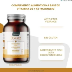 Vitamina D3 4000 UI + K2 + Magnesio Fórmula Vegan, WeBotanix