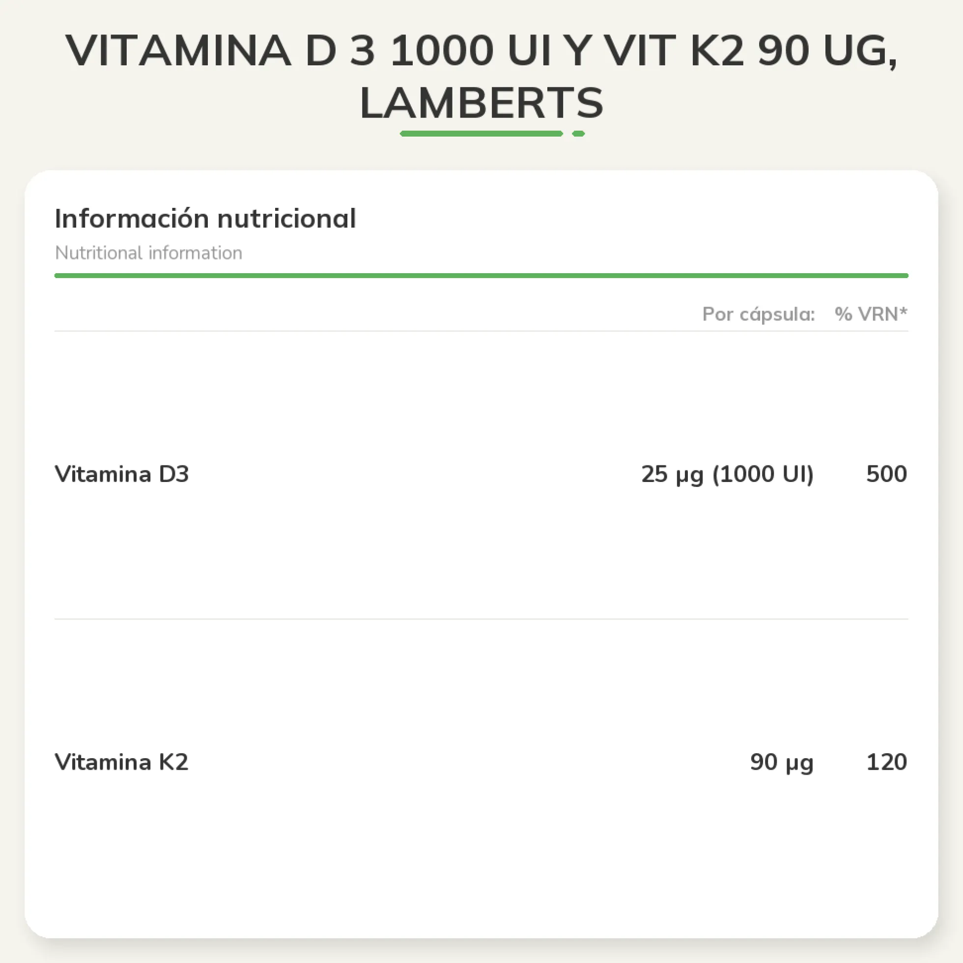 Vitamina D 3 1000 Ui Y Vit K290 Ug, Lamberts