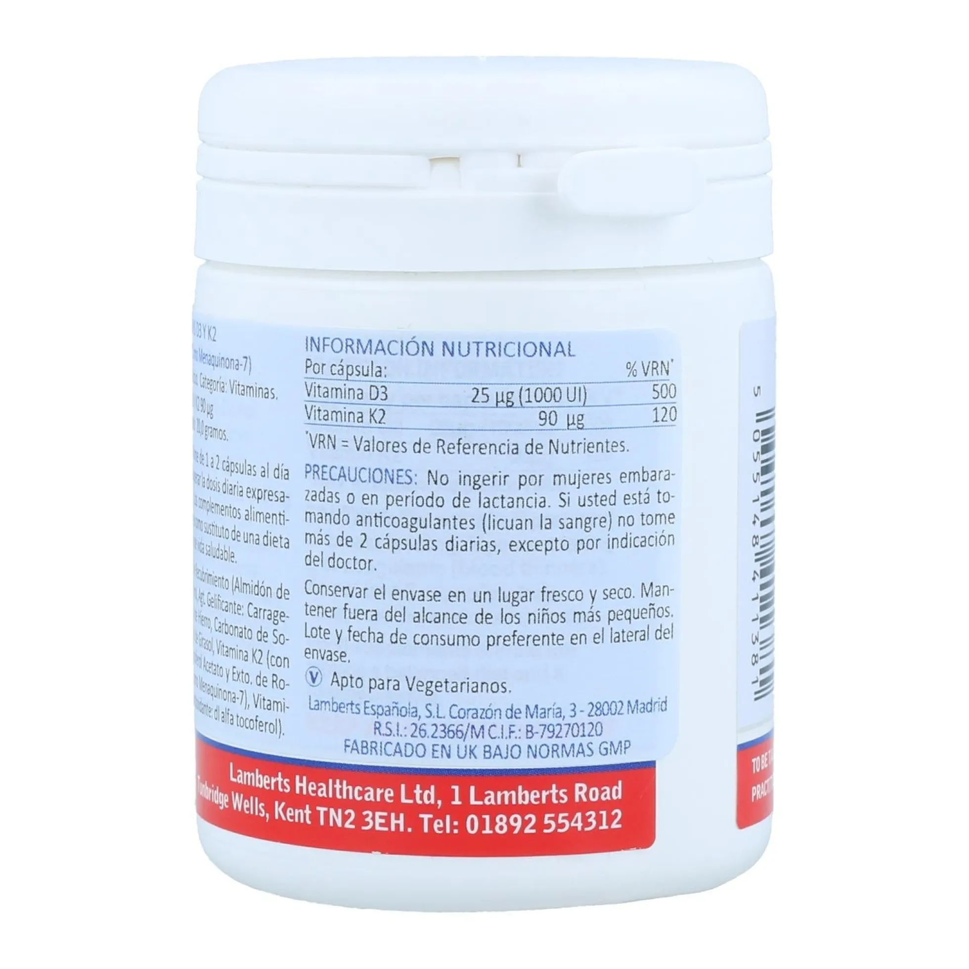 Vitamina D 3 1000 Ui Y Vit K290 Ug, Lamberts