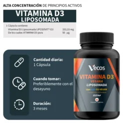 Vitamina D3 Vegana Liposovit® Vecos 90 Cápsulas | Salud Ósea E Inmune | 2000 Ui Por Cápsula