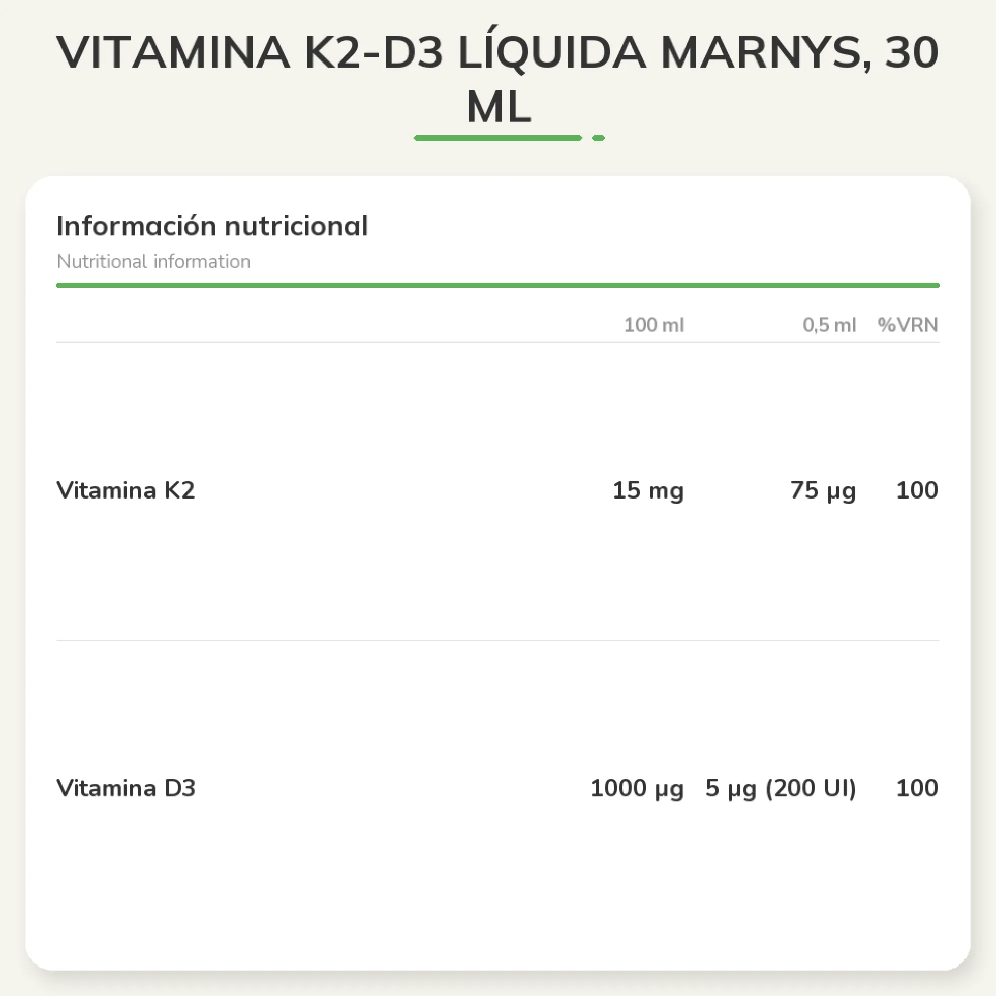 Vitamina K2-D3 Líquida Marnys, 30 ml
