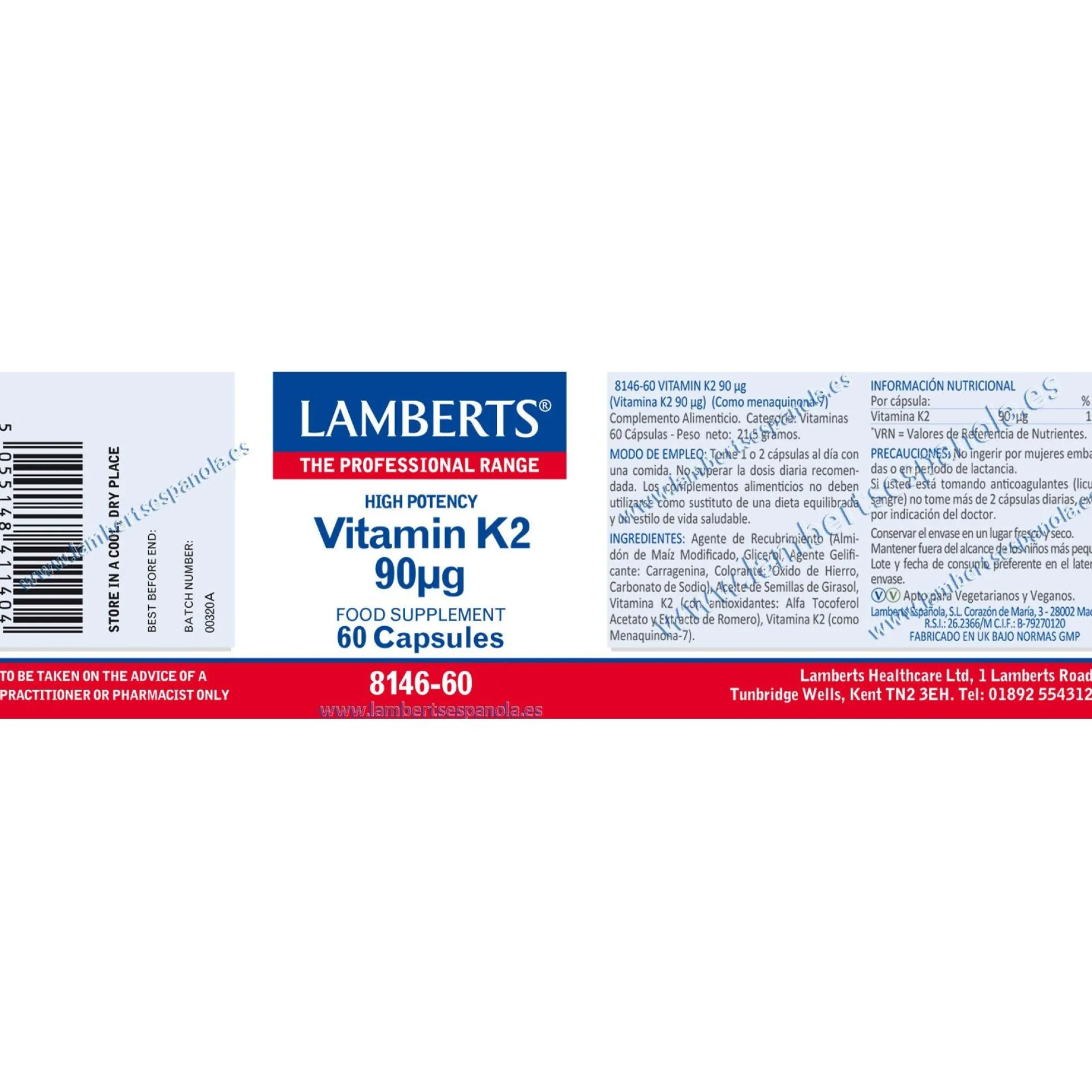 Vitamina K2 90mcg 60 Cap Lamberts