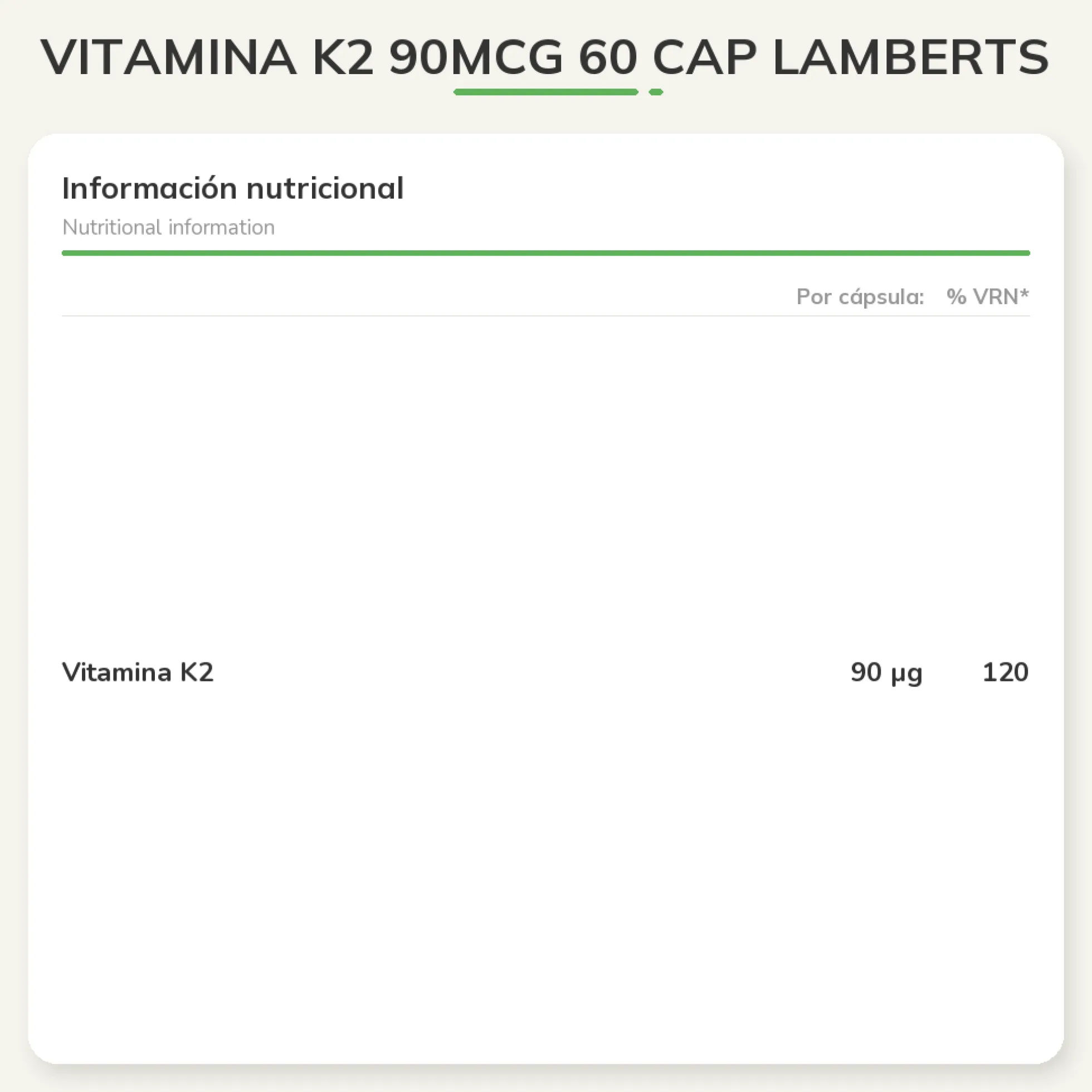 Vitamina K2 90mcg 60 Cap Lamberts