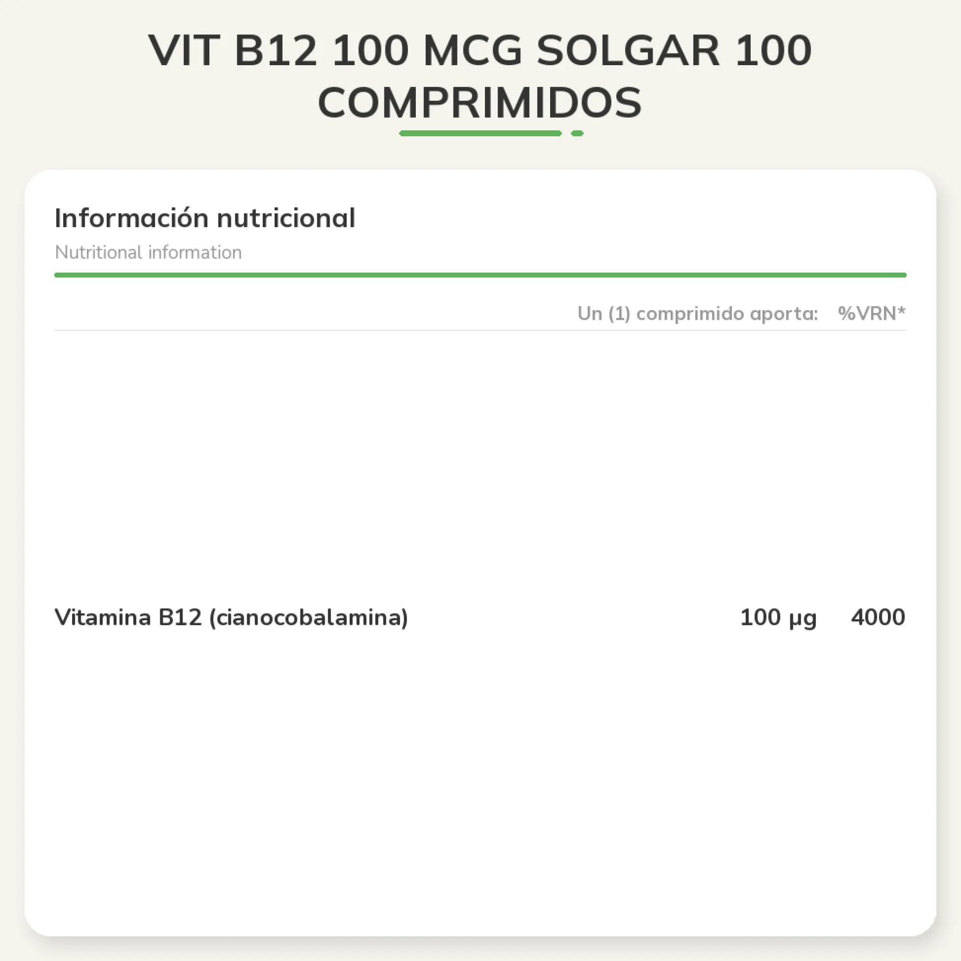 Vit B12 100 mcg Solgar 100 Comprimidos