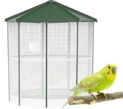 Voladera Manaos de 9 lados para pájaros exterior. Pajarera para periquitos, ninfas y agapornis en jardín.