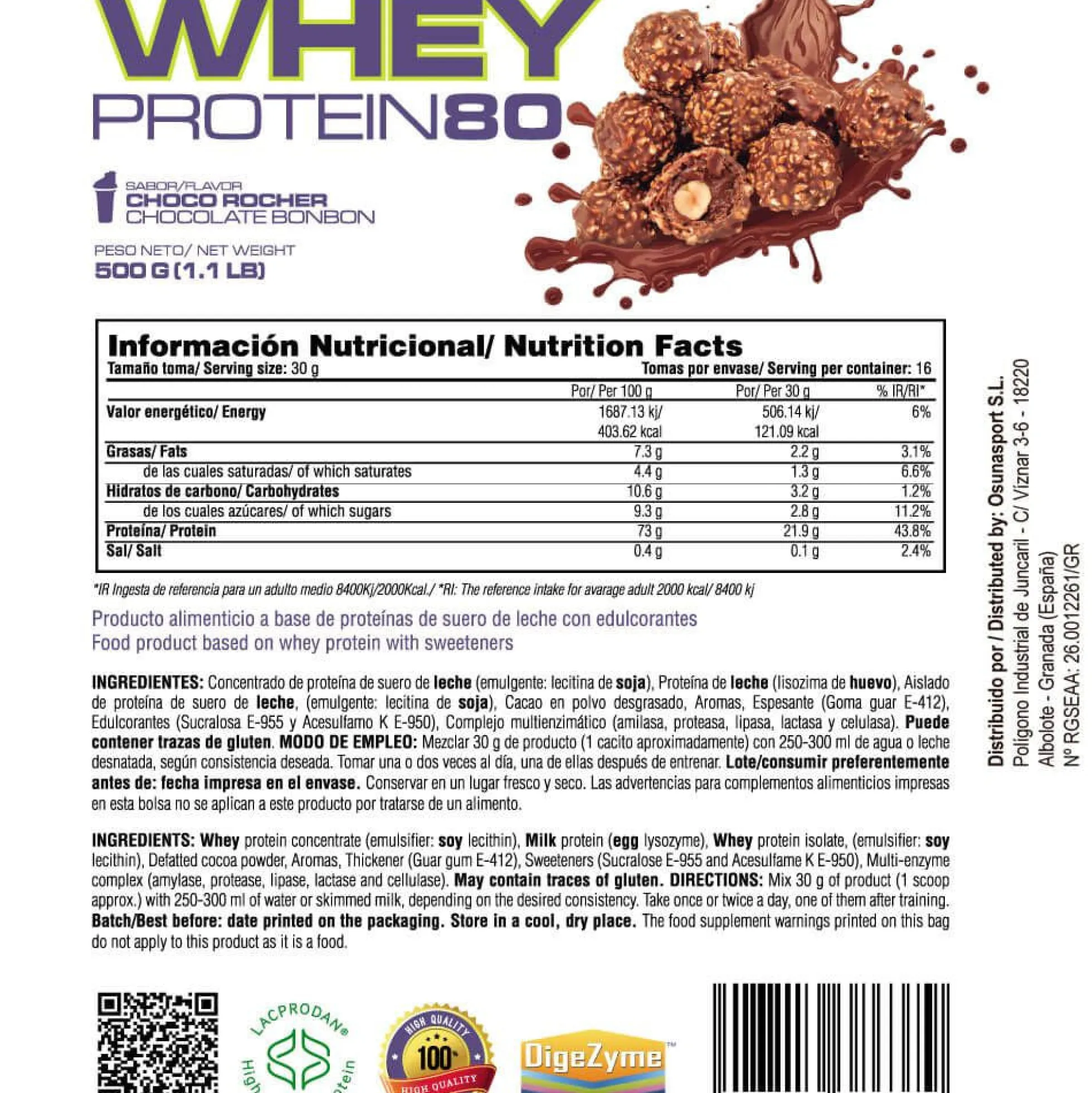 Whey Protein80 - 500g - Bombón Rocher - Aumenta La Masa Muscular - Masmusculo