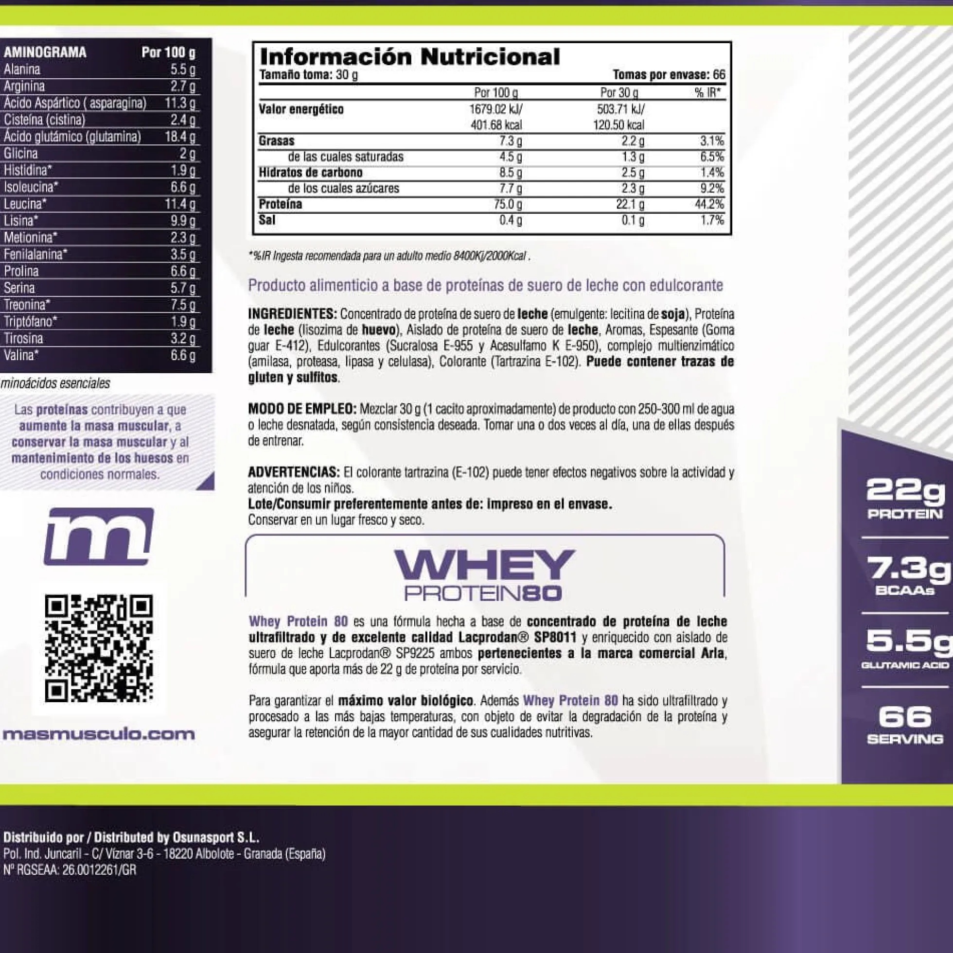 Whey Protein80 - 2 Kg - Pastel De Limón - Aumenta La Masa Muscular - Masmusculo