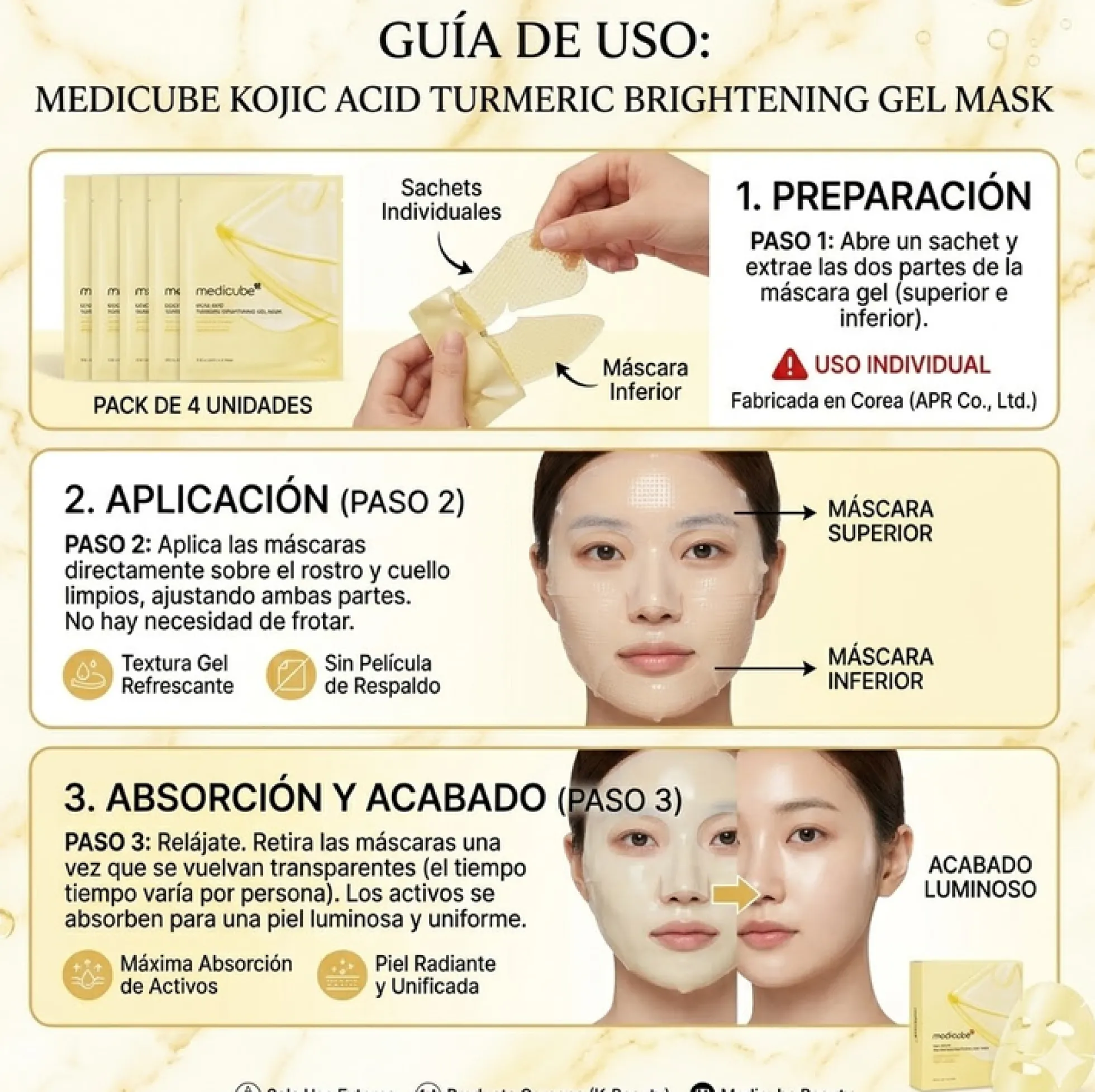 4x Mascarilla facial Kojic Acid Turmeric Brightening Gel Mask Medicube 28 g