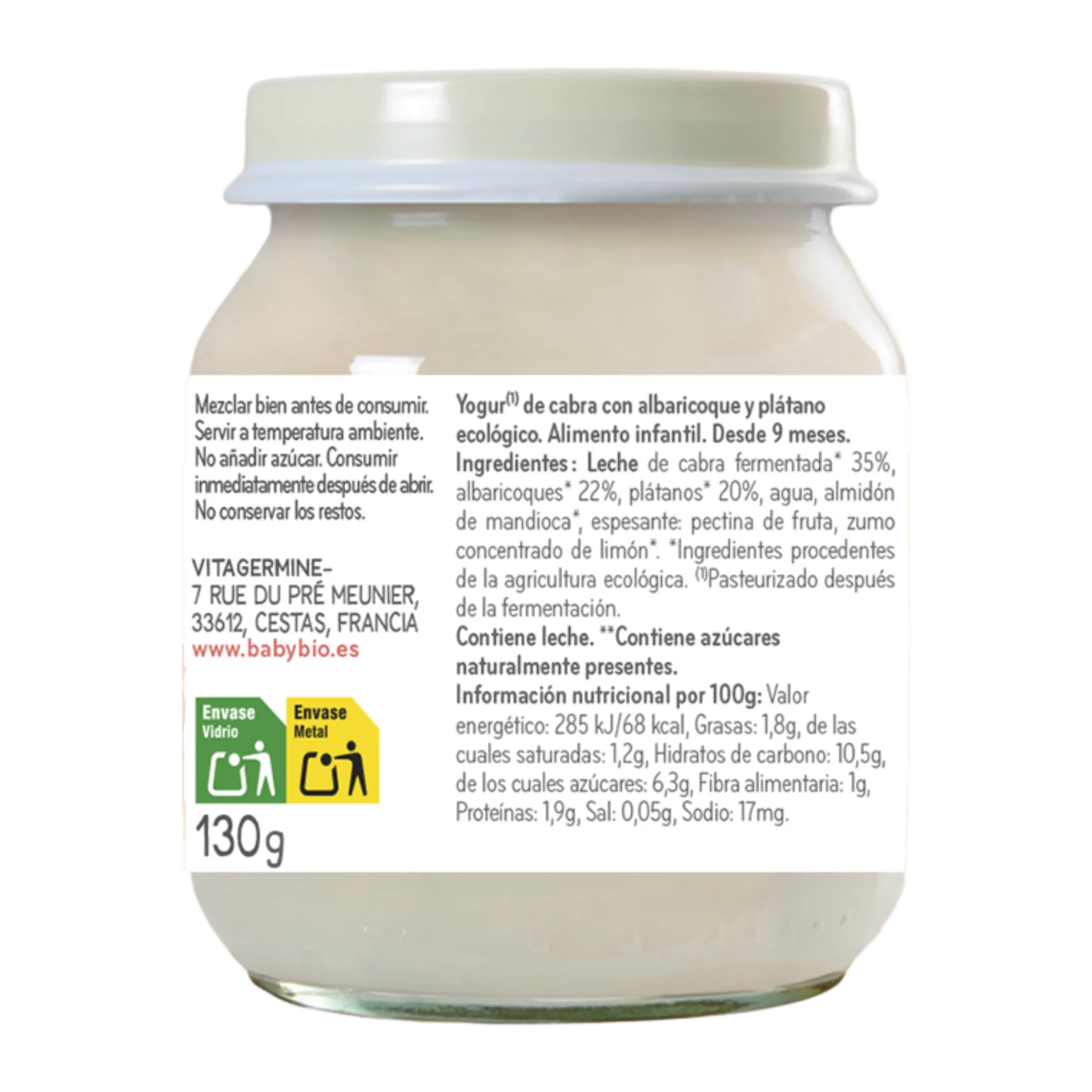 Yogur de Leche de Cabra con Albaricoque y Plátano Ecológica Babybio 130gr