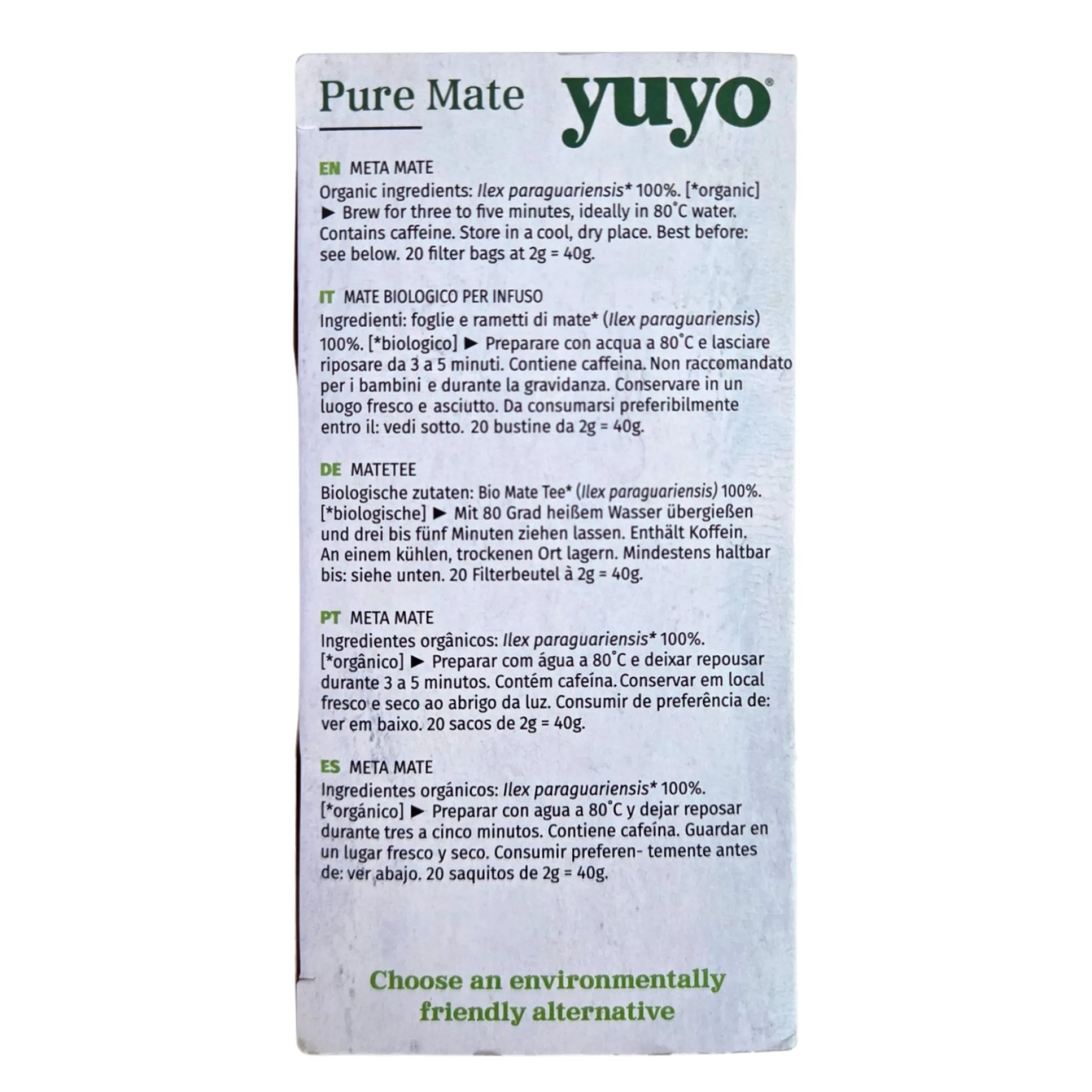 Yuyo Pure Té Mate – 20 Bolsitas Infusión Mate Bio